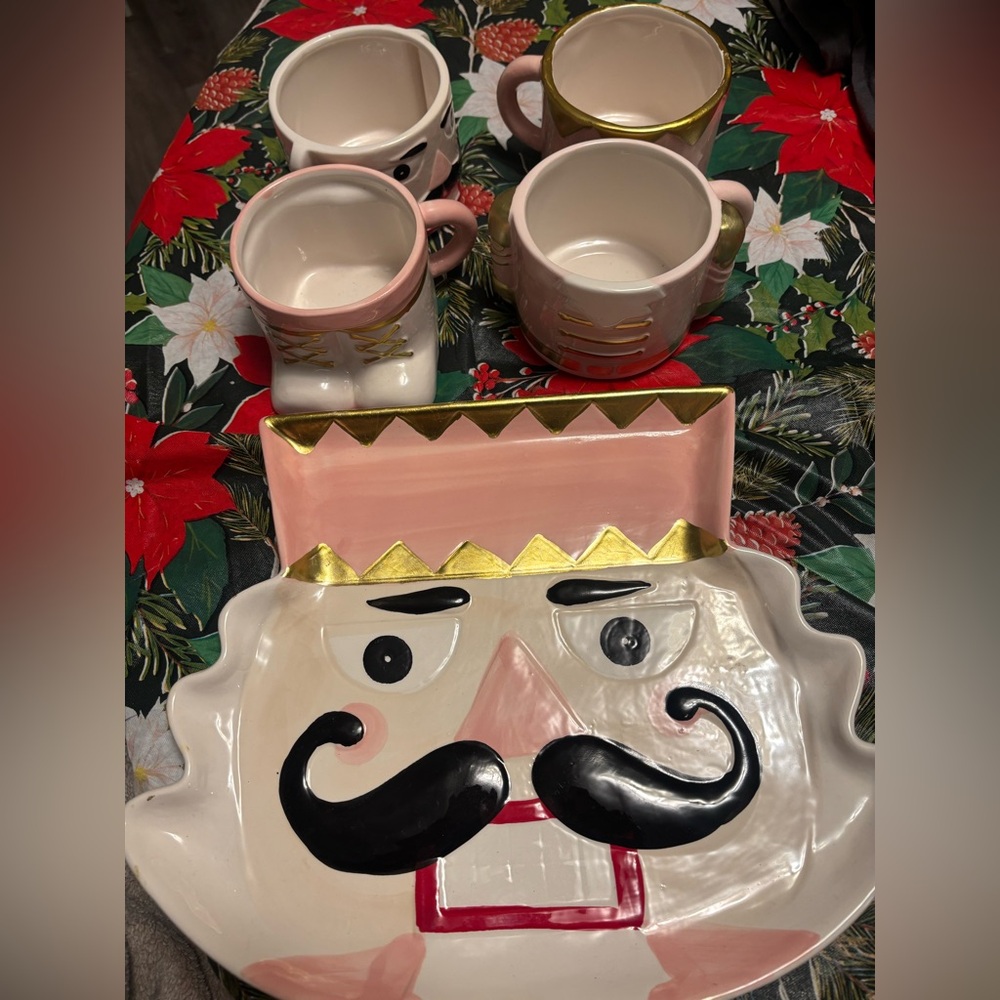 Neiman Marcus Nutcracker Plate and Mug Set - Pink and Gold